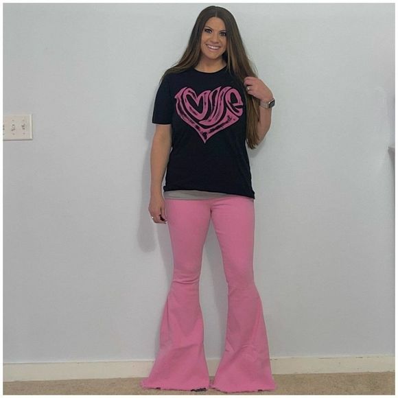 Barbie Pink Mineral Washed Pull On Bell Bottoms.  33” Inseam- sku: 9145 - Picture 2 of 4